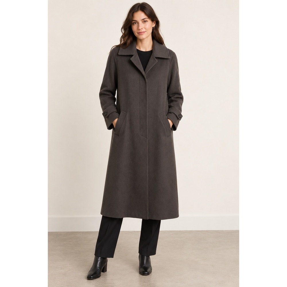 100% Wool Long Coat Brown Lined Jones New York Womens Large Fall Winter Jacket